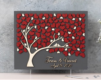 3D LOVE TREE Wedding guest book alternative tree wood Custom unique guest book hearts leaves Rustic wedding Rustic wooden tree Tree of life