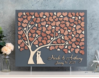 3D LOVE TREE Wedding guest book alternative tree wood Custom unique guest book hearts leaves Rustic wedding Rustic wooden tree Tree of life