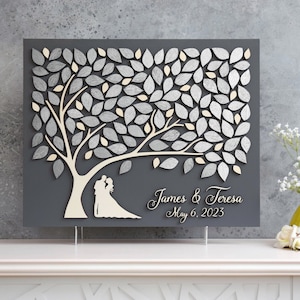 SILVER wedding Guest book alternative 3D LOVE TREE Wedding guest book alternative tree wood Custom guestbook Rustic wedding wooden tree