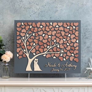 ALBERO DELL'AMORE 3D Libro degli ospiti per matrimonio albero alternativo in legno Libro degli ospiti unico e personalizzato cuori foglie Matrimonio rustico Albero rustico in legno Albero della vita
