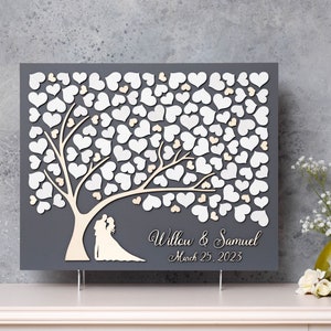 ALBERO DELL'AMORE 3D Libro degli ospiti per matrimonio albero alternativo in legno Libro degli ospiti unico e personalizzato cuori foglie Matrimonio rustico Albero rustico in legno Albero della vita