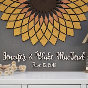 Libro degli ospiti per matrimonio 3D SUNFLOWER, Libro degli ospiti in legno alternativo, Libro degli ospiti personalizzato, Fiore rustico per matrimonio, Decorazione rustica