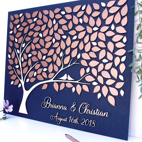 ROSE GOLD Wedding guest book alternative tree wood Custom unique guest book Rustic wedding gift Rustic guest book wooden 3D Tree of life