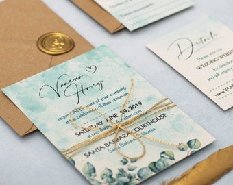 Rustic Wedding Invitations, barn wedding, wedding invitation suite, gold wax seal wedding invitation, floral wedding invitation custom