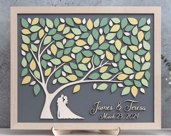 Wedding Guestbook Tree - Modern 3D Alternative Reception Decor with Pen - Personalized Greenery Keepsake for Newlyweds