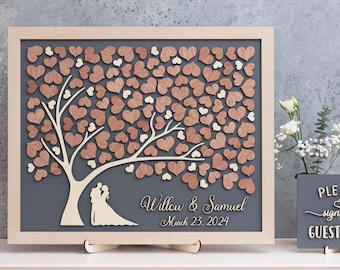 Wedding Guest Book - 3D Love Tree Custom Rustic Alternative Wood Sign with Pen for Wedding Reception