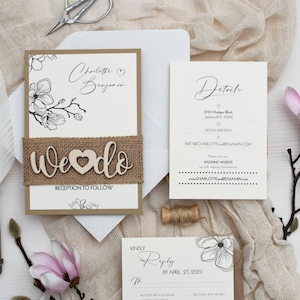 Rustic Wedding Invitations, Personalized Wedding Invitations, Invitation Rustic Wedding, Country Wedding Invitation with burlap ribbon