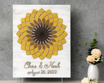 SUNFLOWER Wedding guest book, Sunflower guest book alternative wood guest book, Custom guestbook, Rustic Wedding flower Rustic wedding decor
