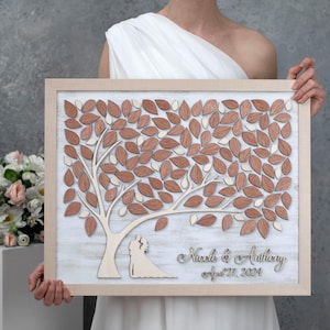 Rustic Wedding Tree with Natural Wood Leaves | Custom Guest Book Alternative | Personalized Guestbook with Pen