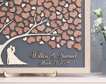 Personalized Wooden Wedding Guest Book Alternative – Natural Wood Heart Tree – Custom Guestbook Sign for Garden Wedding Interactive Keepsake
