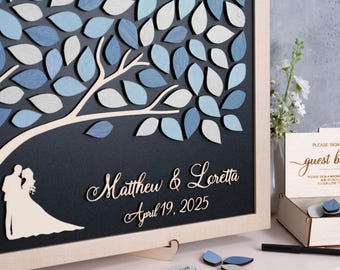 MAGNETIC Wedding Guest Book Custom Tree of Life Alternative guestbook tree with leaves 3D Personalized guestbook with stand and frame