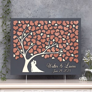 ALBERO della vita 3D Libro degli ospiti per matrimonio albero alternativo in legno Libro degli ospiti unico e personalizzato cuori foglie Matrimonio rustico Albero rustico in legno dell'amore