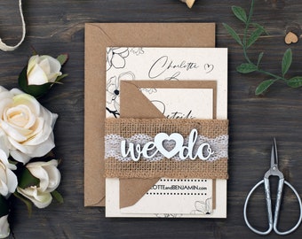 Rustic Wedding Invitation, wedding invitation suite, we do invitation, barn wedding, rustic burlap, farm invitation, burlap invitation, love