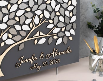 3D Silver Wedding Guest Book Alternative Tree, Custom Wedding Guest Book, Rustic Wedding, Wedding Gift, Bridal Shower, Unique Guest Book