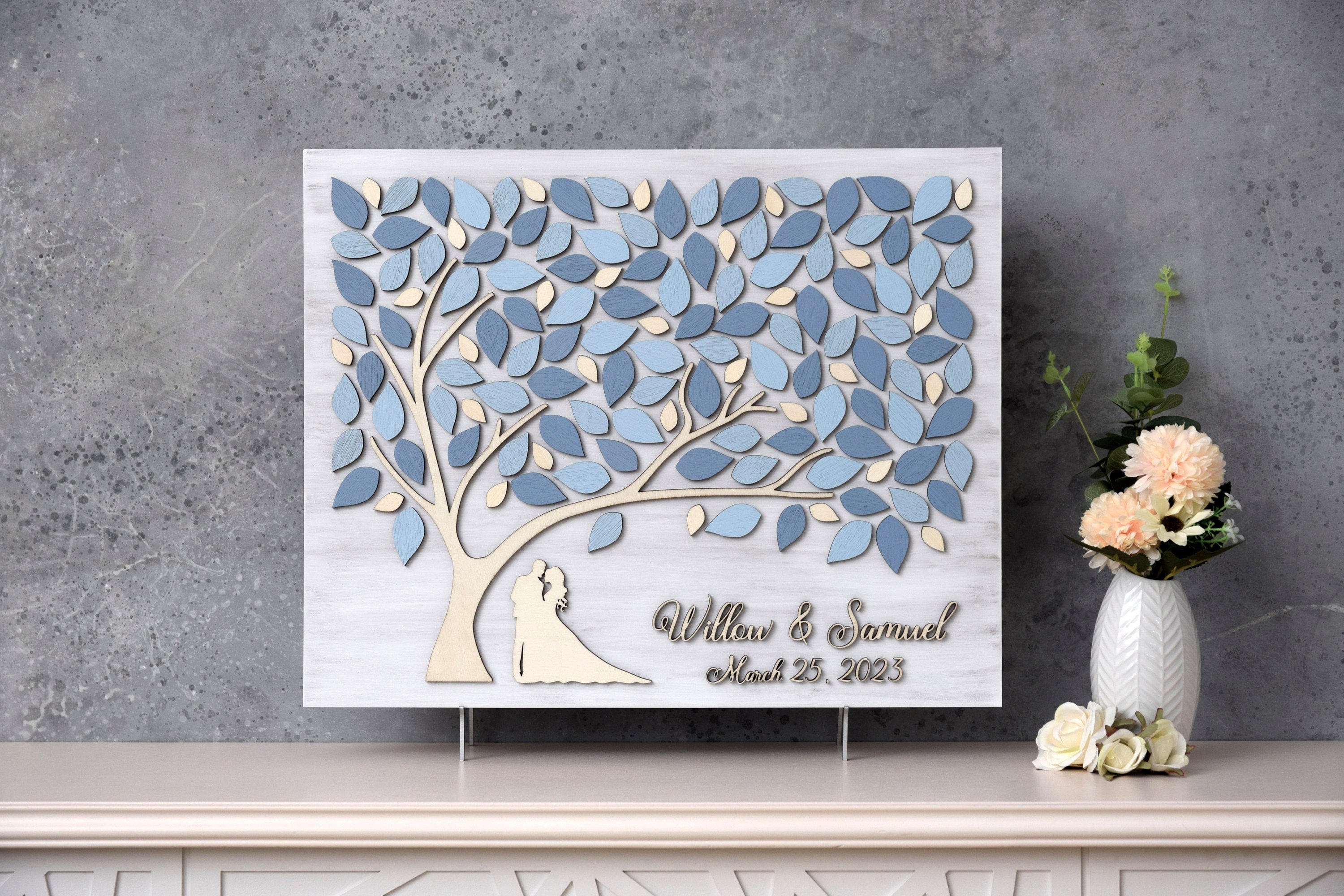 3D Wedding Guest Book Alternative Tree, Dusty blue Wedding, Custom Tree of Life, Bridal Shower,Wedding Gift, Summer Wedding, wood