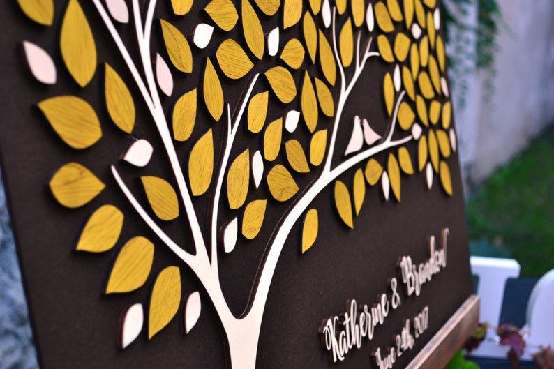 3D Wedding guest book alternative tree wood Custom unique guest book leaves Rustic wedding Rustic guest book wooden tree Tree of life Gift