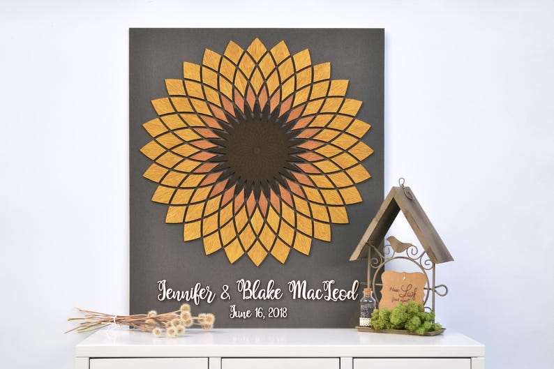 3D SUNFLOWER Wedding Guest Book Alternative Wood Guest Book Etsy