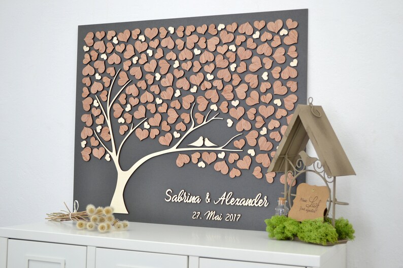 3D LOVE TREE Wedding guest book alternative tree wood Custom unique guest book hearts leaves Rustic wedding Rustic wooden tree Tree of life image 3