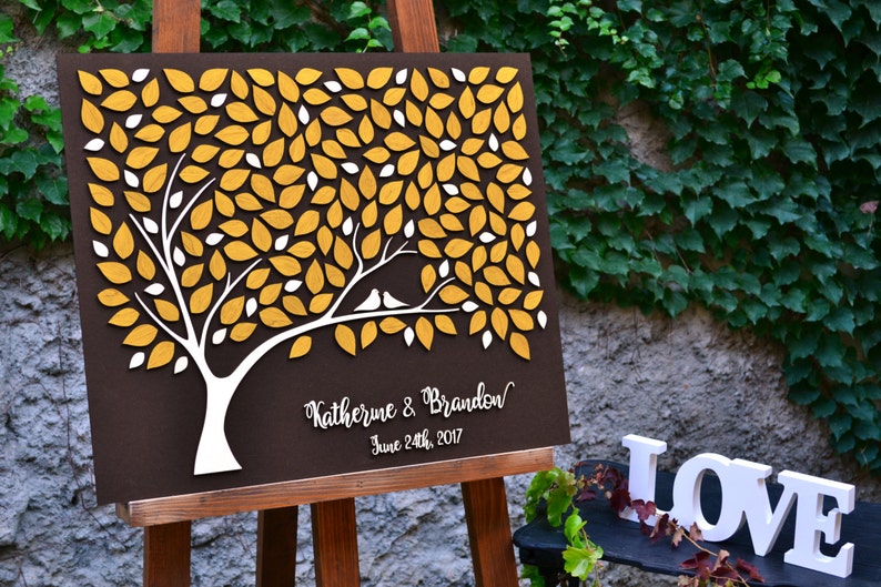 3D Wedding guest book alternative tree wood Custom unique guest book leaves Rustic wedding Rustic guest book wooden tree Tree of life Gift
