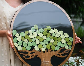 Rustic Wedding Guest Book Alternative Drop Box with Tree Silhouette - Personalized Wedding Guest Book with Leaves - Keepsake for Messages