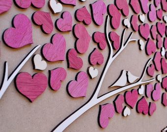 3D Wedding guest book alternative tree wood Custom unique guest book hearts leaves Rustic wedding Rustic guest book wooden tree Tree of life