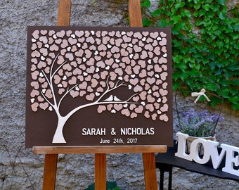 3D autumn Wedding guest book alternative tree wood Custom unique guest book hearts leaves Rustic wedding Rustic  wooden tree Tree of life