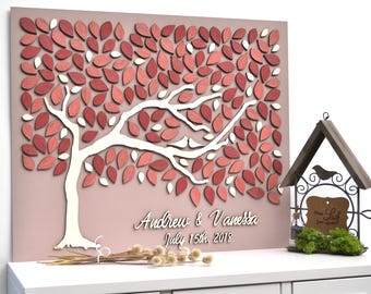 3D CUSTOM Wedding guest book alternative wood Love Tree Custom unique guest book leaves Rustic wedding Rustic  wooden BLUSH Tree of life