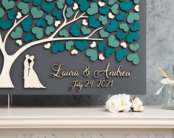 3D Wedding Guest Book Alternative Teal Personalized Wedding Tree for Garden Weddings Custom Guestbook Keepsake