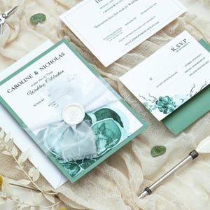 Greenery Wedding Invitations with flowers, Modern watercolor wedding Invitations set, Personalized wedding invitation with rsvp cards