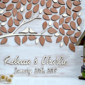 3D CUSTOM Wedding guest book alternative tree wood Love Tree Custom unique guest book leaves Rustic wedding Rustic wooden tree Tree of life image 2