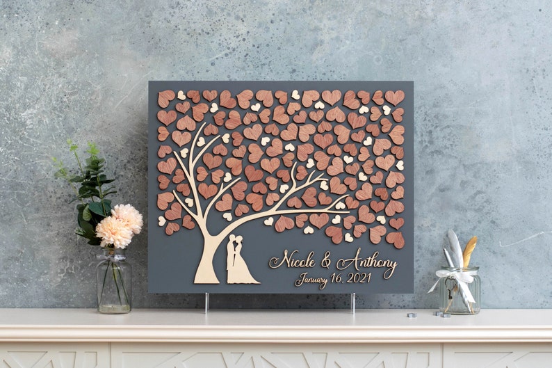 3D LOVE TREE Wedding guest book alternative tree wood Custom unique guest book hearts leaves Rustic wedding Rustic wooden tree Tree of life 