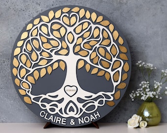 Celtic Round Tree Livre d’or Mariage 3D LOVE TREE Alternative Custom Tree livre d’or en bois Livre d’or Arbre de vie rustique Cadeau de mariage