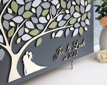 Wedding Guest Book Alternative Love Tree in Pastel Green - Custom Wooden Wedding Guestbook Tree, Unique Keepsake for Guests