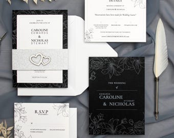 Elegant Wedding Invitations with RSVP cards, Black Wedding Invitation, Modern Wedding Invitations set, Personalized wedding invitation