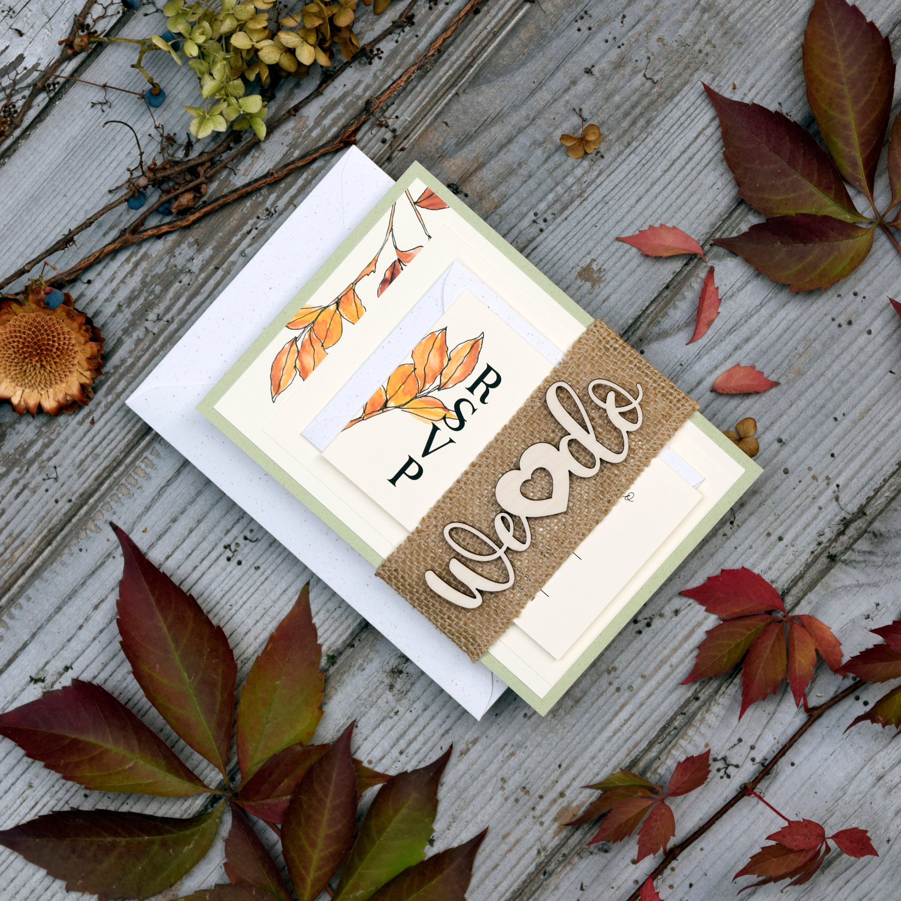 Rustic Fall Invitations Fall Wedding Invitations With Natural Burlap Ribbon Are Perfect for an ...