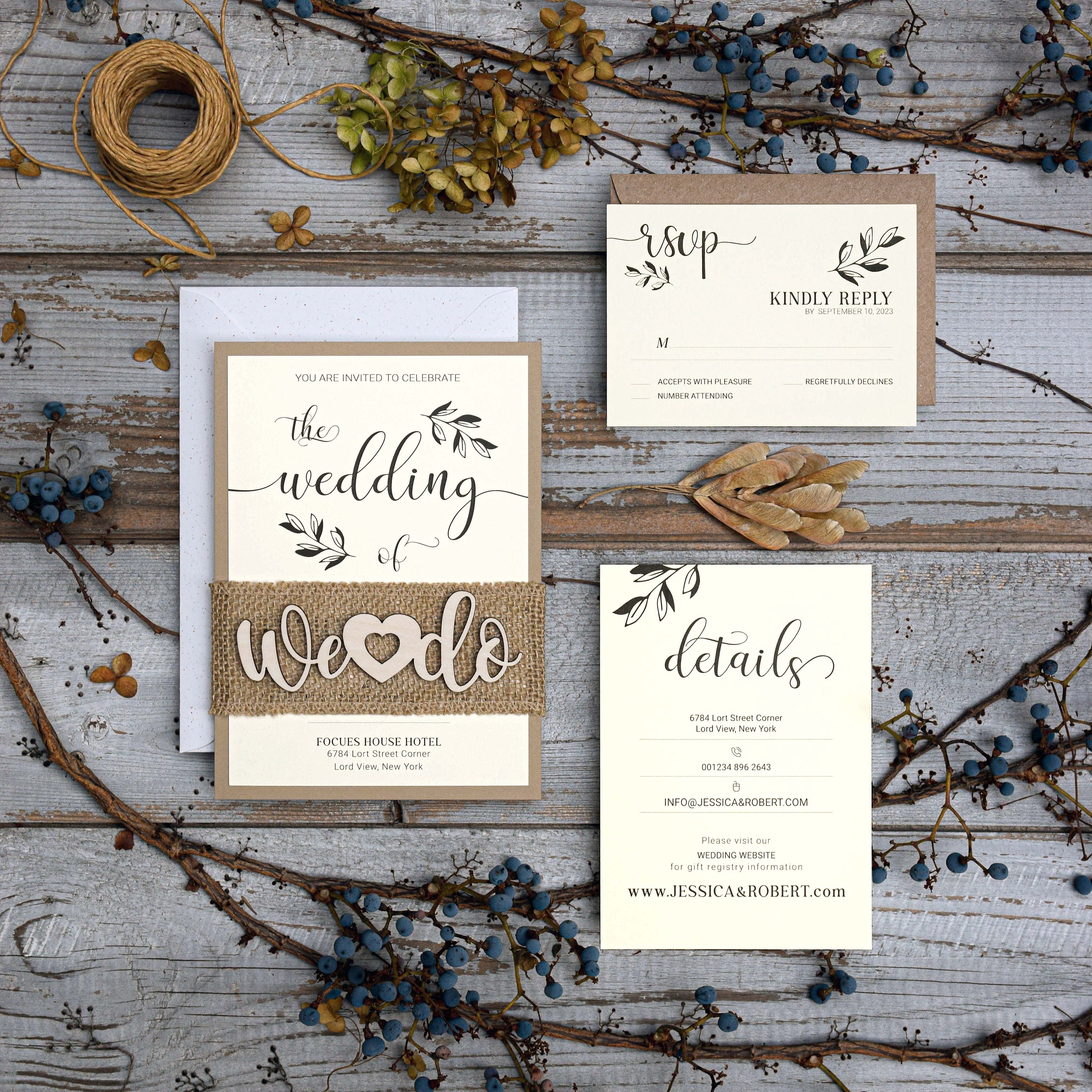 Rustic Wedding Invitations With Natural Burlap Ribbon Are Perfect For A