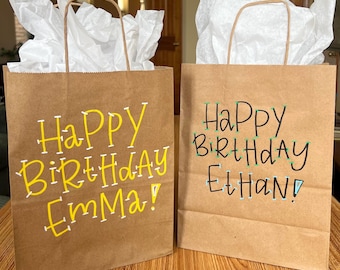 Hand Lettered Happy Birthday Kraft Gift Bag - Personalized Custom Design