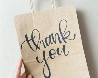 Hand Lettered Thank You Kraft Gift Bag - Party Favor