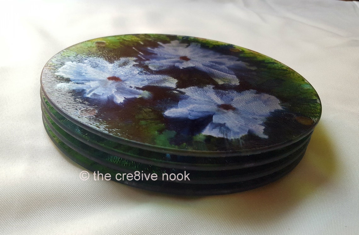 GLASS TRIVETS Set of 4 Round Tempered Glass Alcohol Inks Etsy