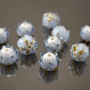 Lampwork beads,  Flower handmade lampwork beads, buds lampwork beads, lampwork glass beads, artisan lampwork beads, transparent light blue