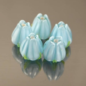 Lampwork beads Flower Buds handmade lampwork artisan floral lampwork glass beads tender blue wedding jewelry making romantic set necklace