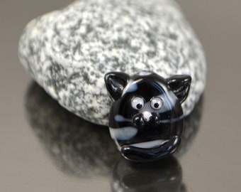 Cuentas de gato de lampwork, Cuentas de animales de vidrio, Gato de vidrio con rayas, Cuentas de gato negro y gris, Miniatura de gato, Dijes de gato
