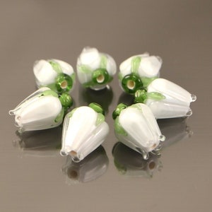 White Lampwork Rose Buds handmade glass beads flower beads miniature flower artisan beads bead garden wedding decor jewelry making diy image 1