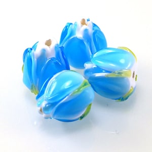 15mm Aquamarine Flower Lampwork beads  Floral glass jewelry making handmade making pendant earrings wedding jewelry  glass flower blue beads