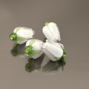 White Lampwork Rose Buds handmade glass beads flower beads miniature flower artisan beads bead garden wedding decor jewelry making diy image 2