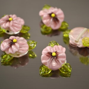 Gentle pink Handmade Glass Pansy lampwork beads floral lampwork flower beads SRA beads light pink lilac spring delicate loving subtle beads