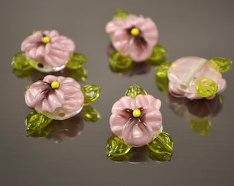 Gentle pink Handmade Glass Pansy lampwork beads floral lampwork flower beads SRA beads light pink lilac spring delicate loving subtle beads