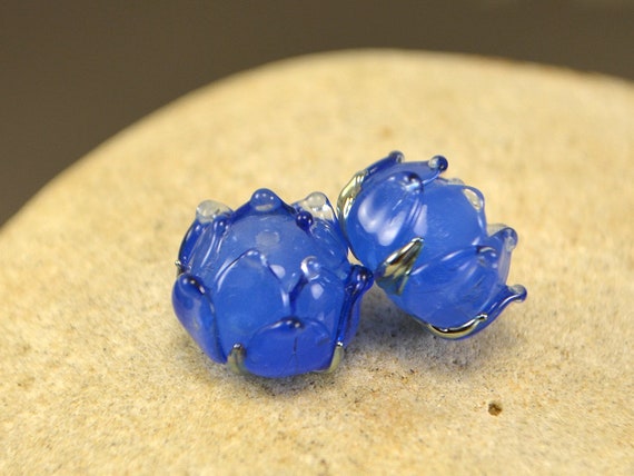 Jelly Blue Lampwork Beads Flower Glass Beads Floral Etsy