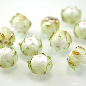 Glass Lampwork beads  Flower lampwork beads, buds lampwork beads, lampwork glass beads, artisan lampwork beads, transparent light green bead