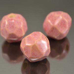 pink clay beads ceramic beads handmade beads faceted ceramic glazed ceramic hand beads jewellery making 15mm beads ethnic beads ceramic